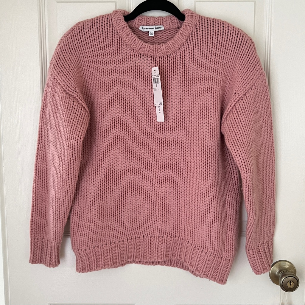 Nwt The Cashmere Project Wool Drop Shoulder Chunky Crew Pullover Sweater Pink Xs
